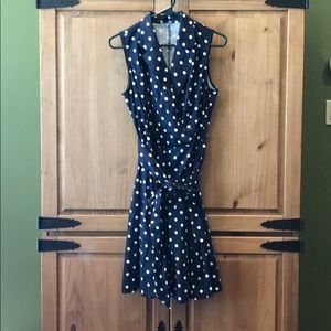 Chaps navy and white polka dot dress. Size 10. EUC